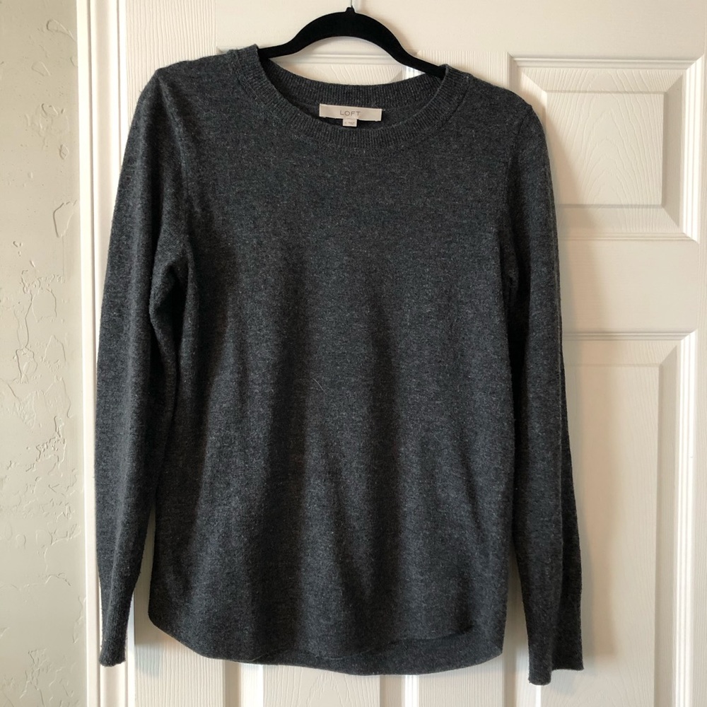 Loft Gray Wool Crewneck Sweater